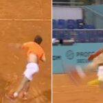 Madrid Open star attempts unusual shot with foot in intense final set tie-break.
