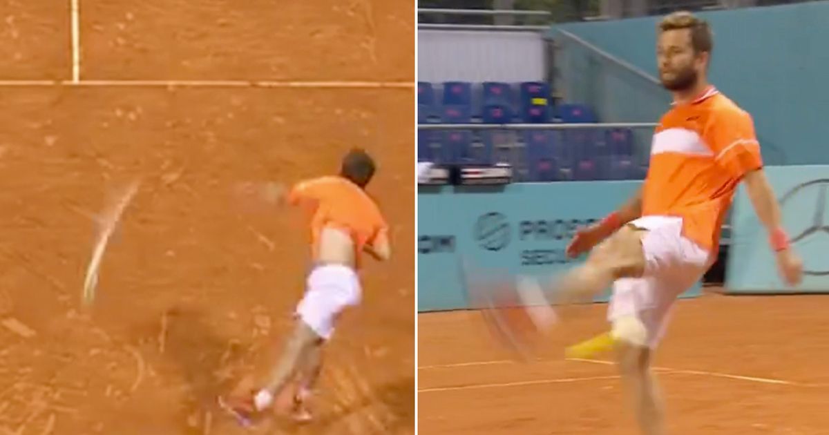 Madrid Open star attempts unusual shot with foot in intense final set tie-break.