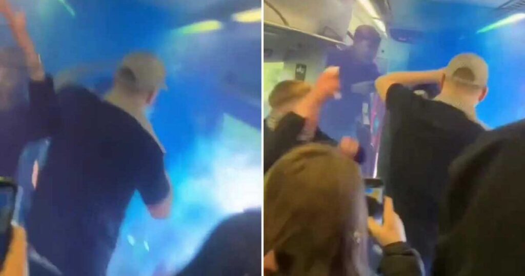 Football fans ignite smoke bomb on train in embarrassing ‘no pyro, no party’ video – Daily Star