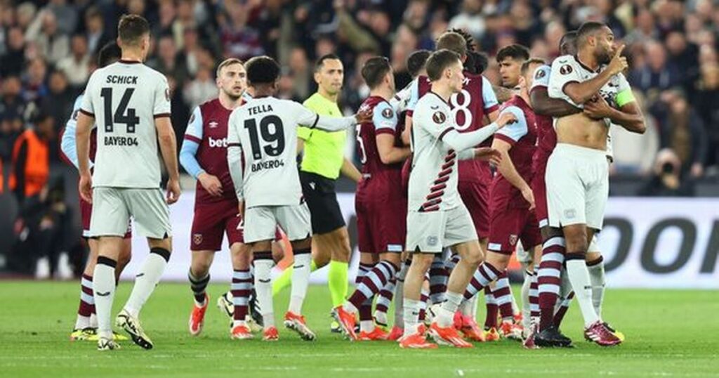 West Ham and Bayer Leverkusen in heated on-field scuffle, resulting in two red cards – Daily Star